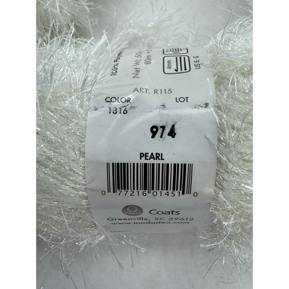 Moda Dea Zing Eyelash Yarn Pearl‎ White Lot 3 Skeins Polyester